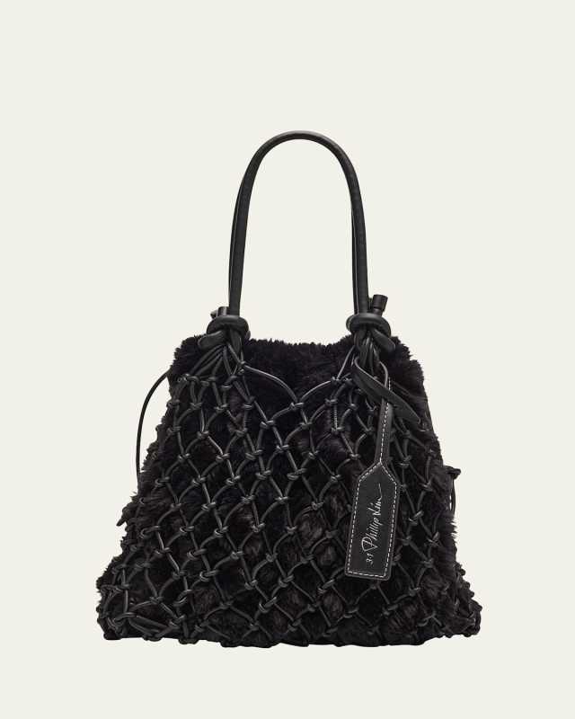 Faux Fur Macrame Mini Sac Top-Handle Bag